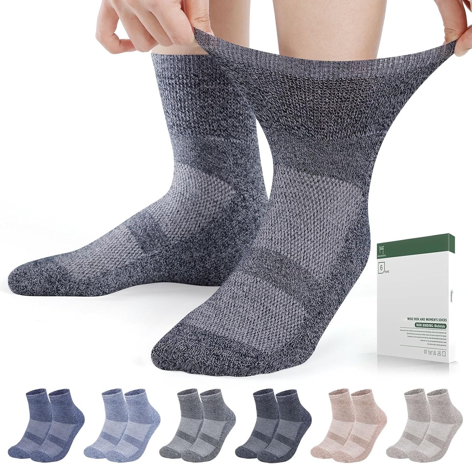 Bulinlulu Diabetic Socks for Men Women,6 Pairs Bamboo Viscose Non Binding Ankle Diabetic Socks for Women Men Size 6-9 9-12