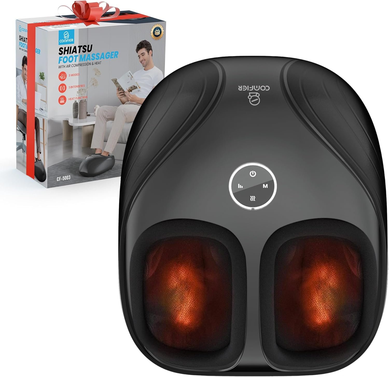 COMFIER Shiatsu Foot Massager with Heat, Vibration,Rolling Compression Feet Massager Machine,Gifts for Her,Him Fits Size up to 13“ Multiple Modes
