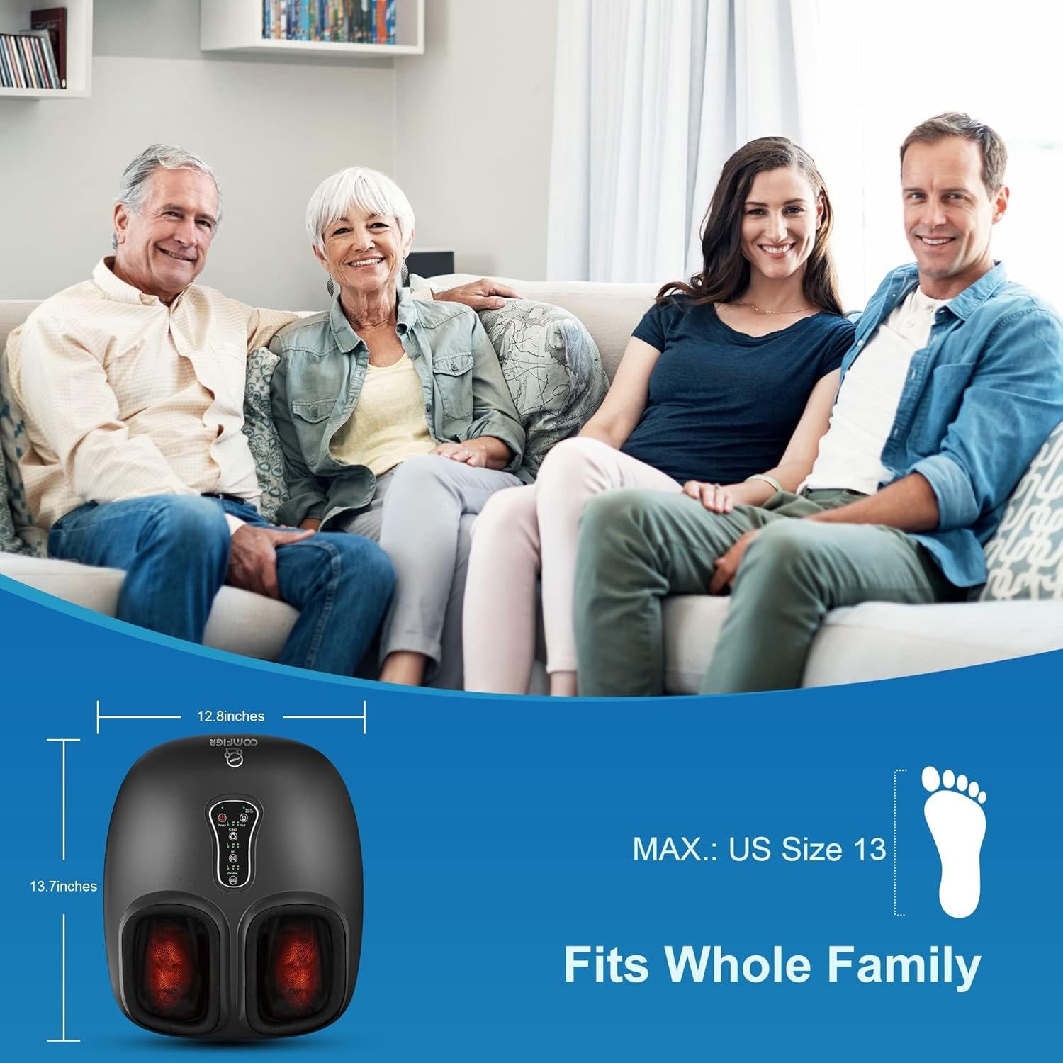COMFIER Shiatsu Foot Massager with Heat, Vibration,Rolling Compression Feet Massager Machine,Gifts for Her,Him Fits Size up to 13“ Multiple Modes