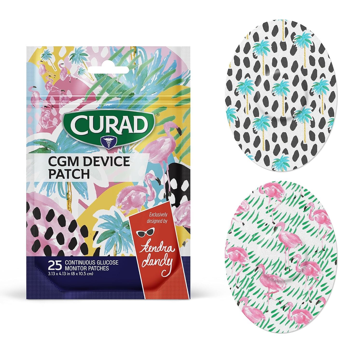 Curad® Kendra Dandy CGM Patches (25-Count) | 3.13 x 4.13 Exclusive Continuous Glucose Monitor Patches | Waterproof and Easy-Peel Continuous Blood Glucose Monitor Patch for Consistent Application