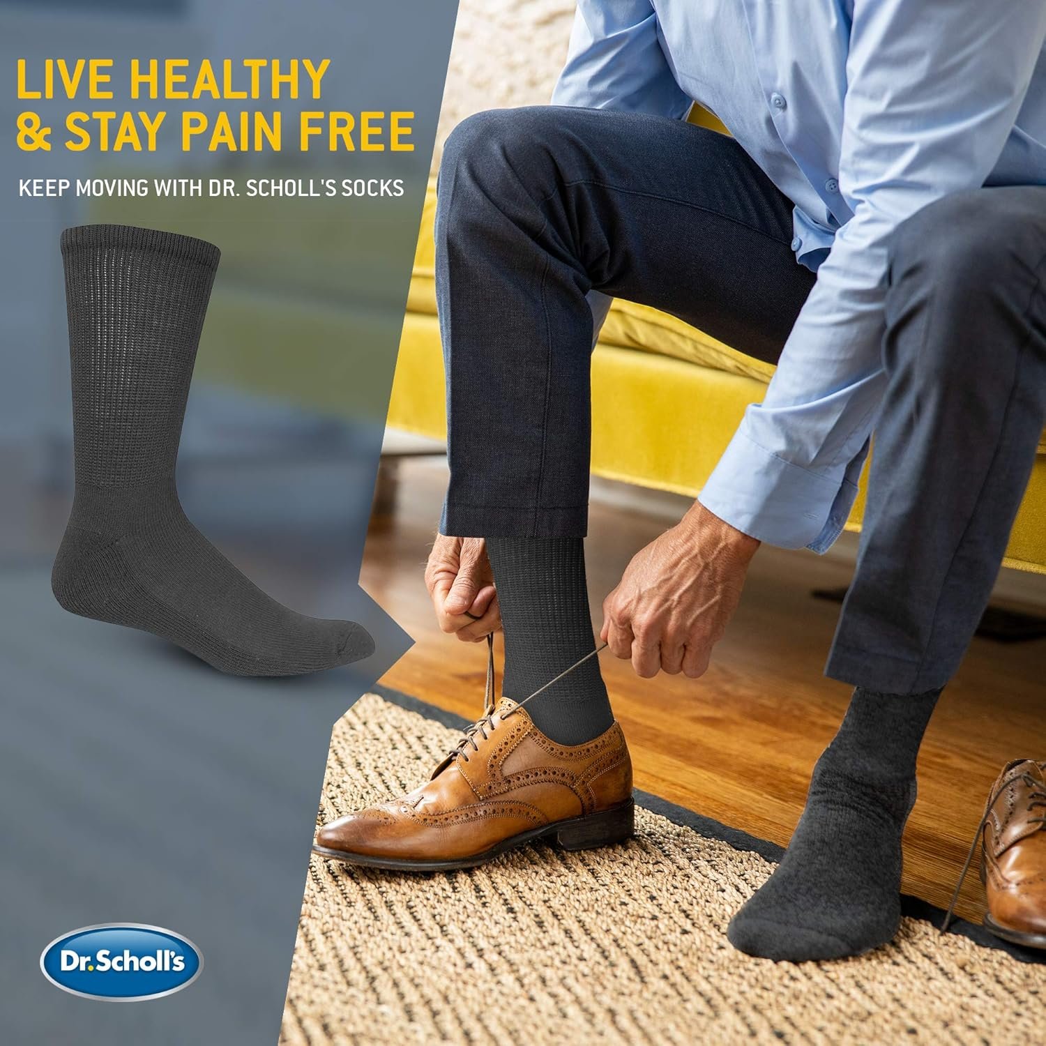 Dr. Scholls Mens Diabetes  Circulator Socks-4  6 Pair Packs-Non-Binding Moisture Management
