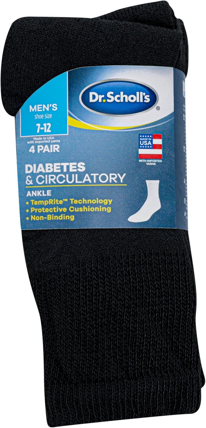 Dr. Scholls Mens Diabetes  Circulator Socks-4  6 Pair Packs-Non-Binding Moisture Management