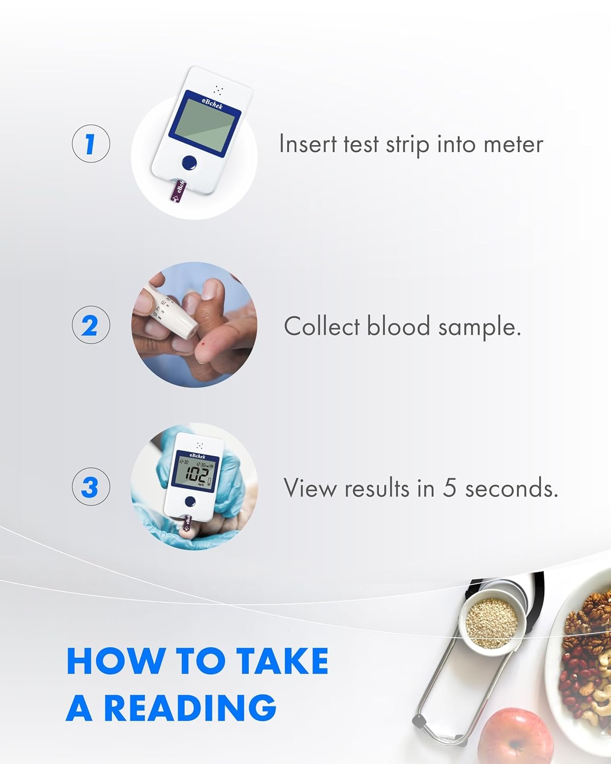 eBchek Blood Glucose Meter System for Diabetes, Multi-Lingual Voice, Talk Function, No Coding, 100 Test Strips, 100 Lancets 30G, 1 Blood Sugar Monitor, Blood Sugar Test Kit, Lancing Device