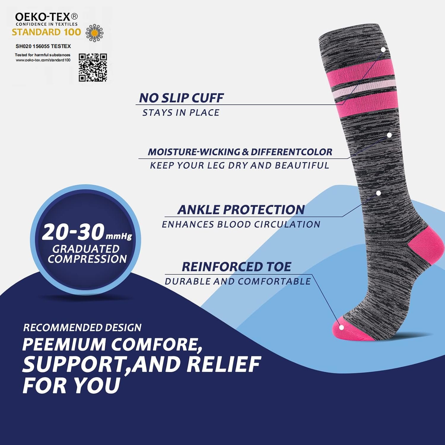 fenglaoda 8 Pairs Compression Socks for Men  Women 20-30 mmHg Knee High Nurse Pregnant Running Medical and Travel Athletic