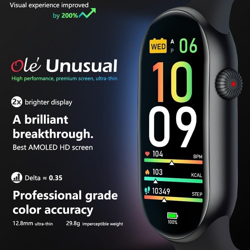 FITVII Ole Fitness Tracker, 1.6 AMOLED Fitness Watch with 24/7 Heart Rate and Blood Pressure Monitor, Blood Oxygen Sleep Tracking Step Calories Counter IP68 Waterproof Activity Tracker for Women Men