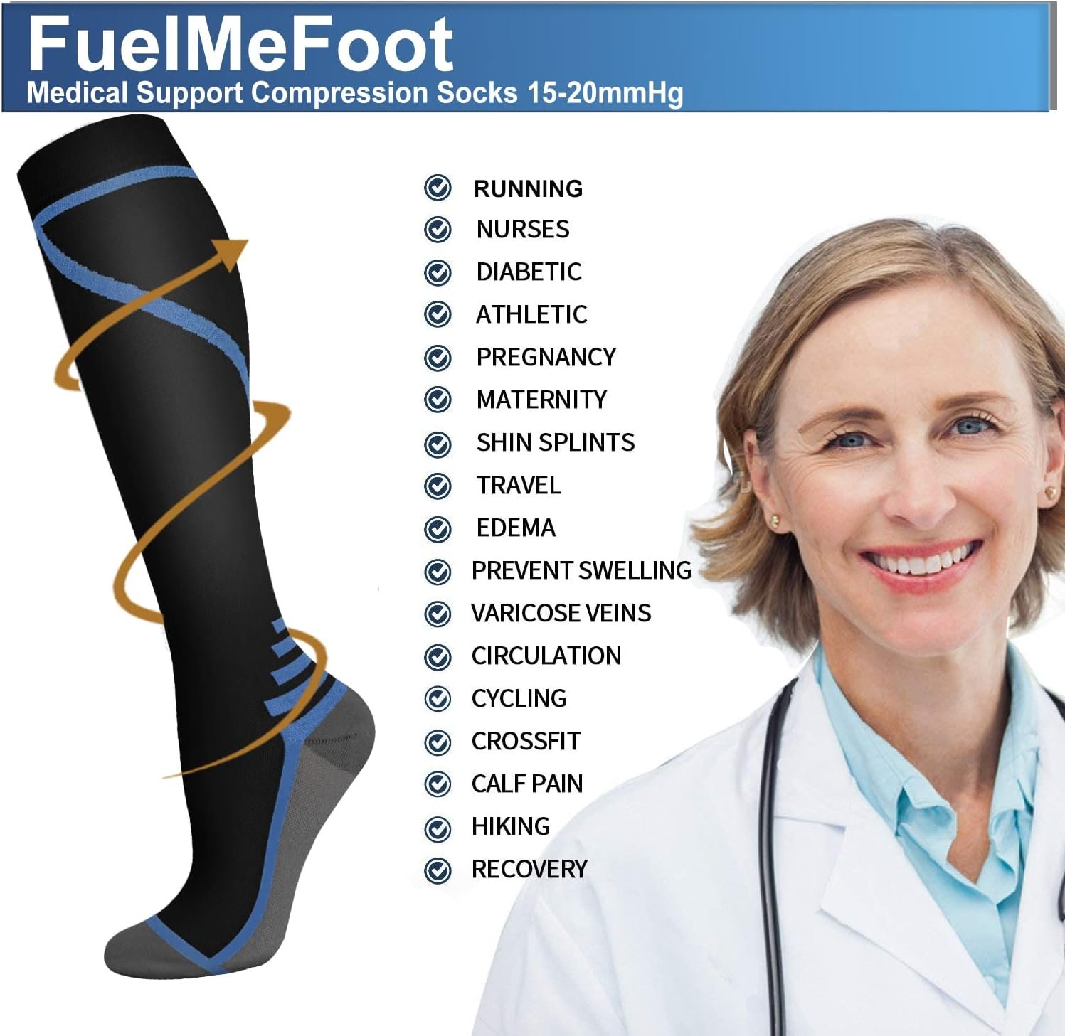 FuelMeFoot 3 Pack Copper Compression Socks - Compression Socks Women  Men Circulation - Best for Medical,Running,Athletic