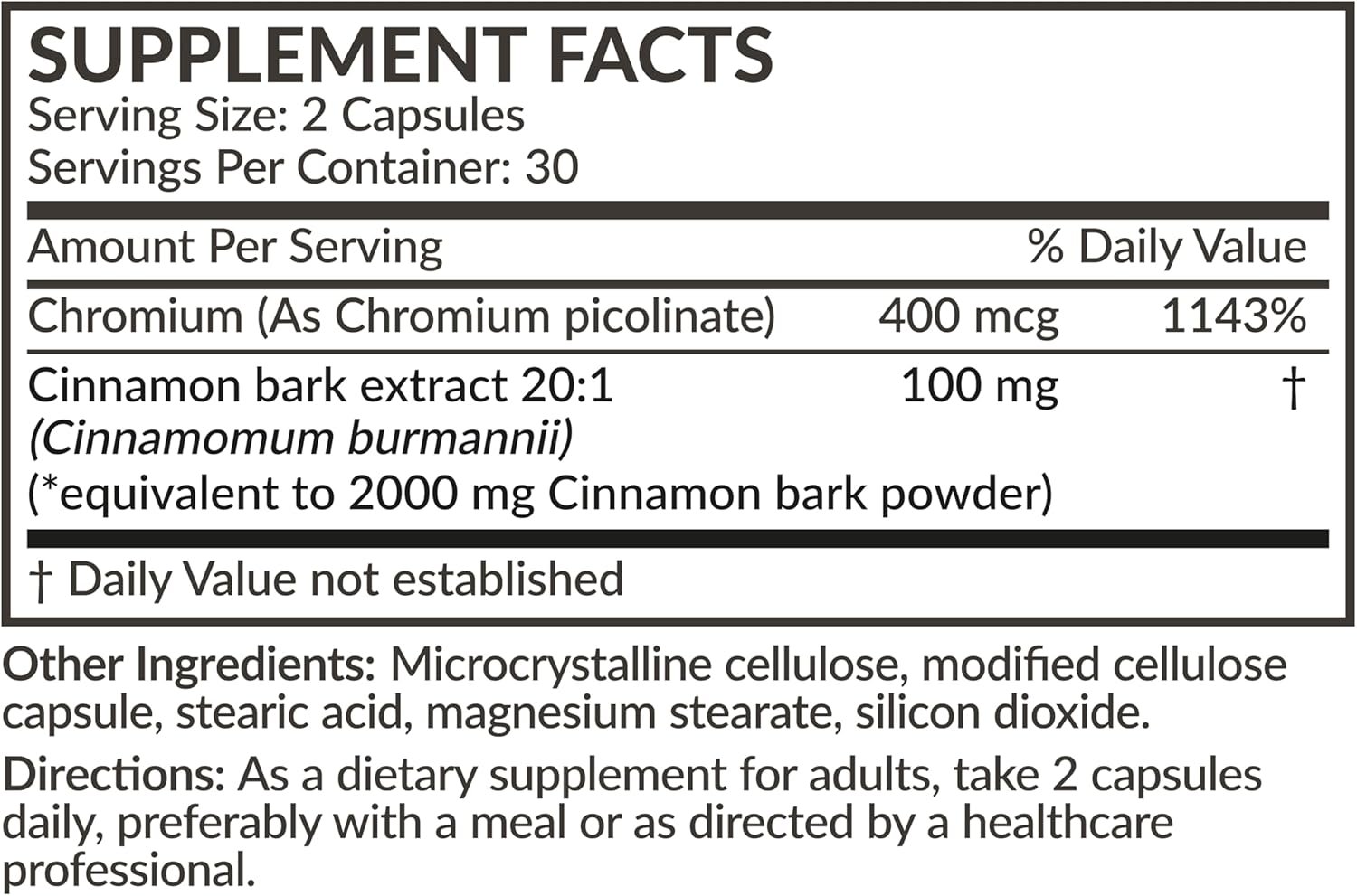 Futurebiotics Cinnamon Plus Chromium Picolinate Supplement, High Potency Chromium, Non-GMO, 60 Vegetarian Capsules