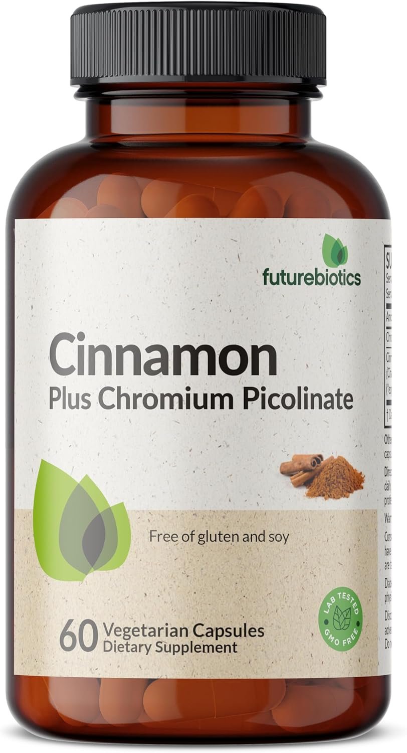 Futurebiotics Cinnamon Plus Chromium Picolinate Supplement, High Potency Chromium, Non-GMO, 60 Vegetarian Capsules
