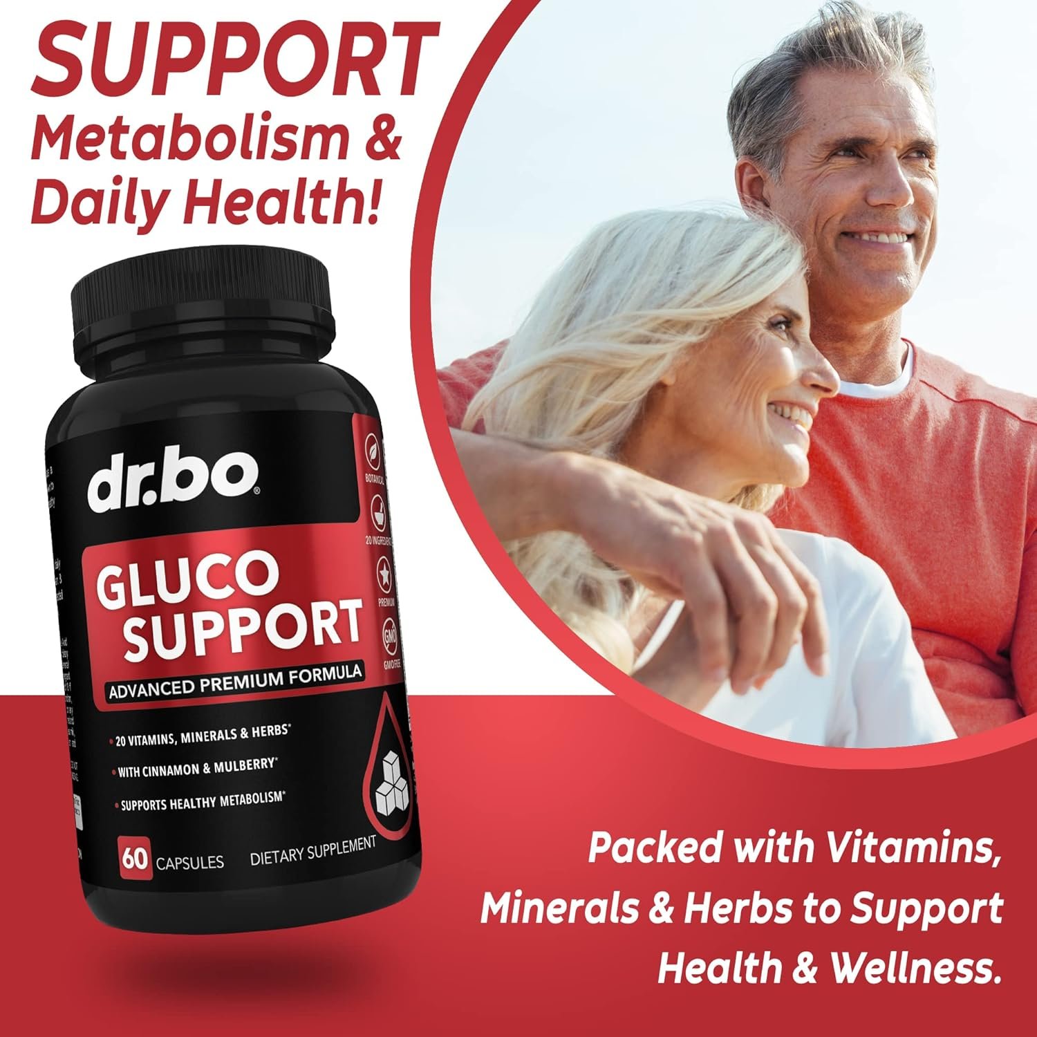 Gluco Support Supplement Capsules - Boost Metabolism Supplements, Vitamin Herbal Formula Pill - Ultra Balance Optimizer Vitamins, Chromium, Cinnamon, Bitter Melon Leaf, Gymnema, Vanadium - 60 Pills
