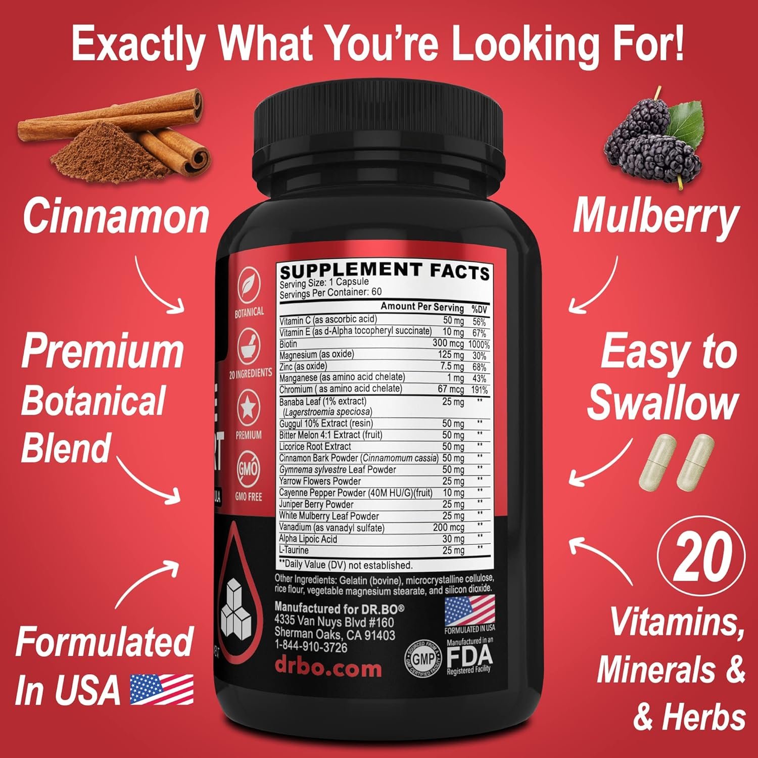 Gluco Support Supplement Capsules - Boost Metabolism Supplements, Vitamin Herbal Formula Pill - Ultra Balance Optimizer Vitamins, Chromium, Cinnamon, Bitter Melon Leaf, Gymnema, Vanadium - 60 Pills