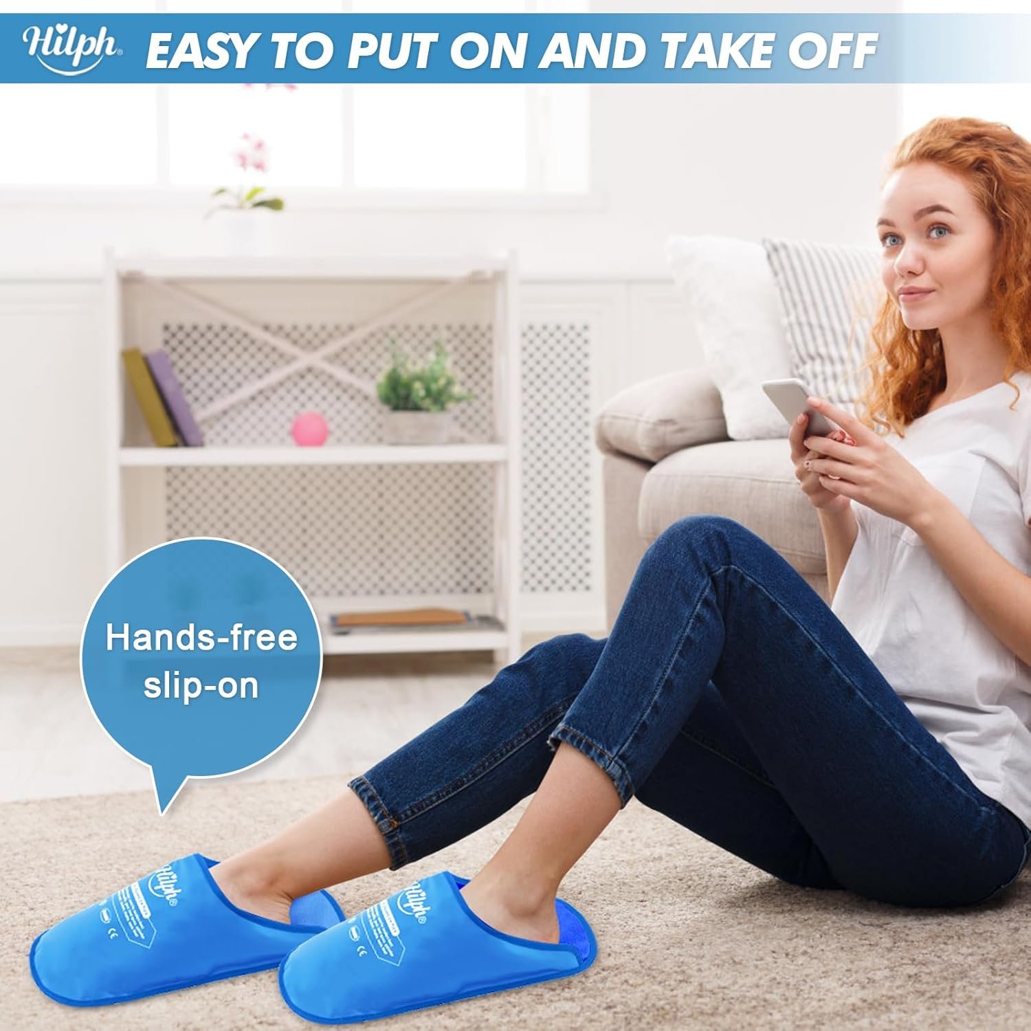 Hilph Foot Ice Pack Slippers for Plantar Fasciitis 2 Packs, Reusable Hot Cold Packs Gel Ice Slipper for Foot and Broken Toes, Gout, Foot Surgery, Neuropathy, Diabetic, Swollen (Blue)