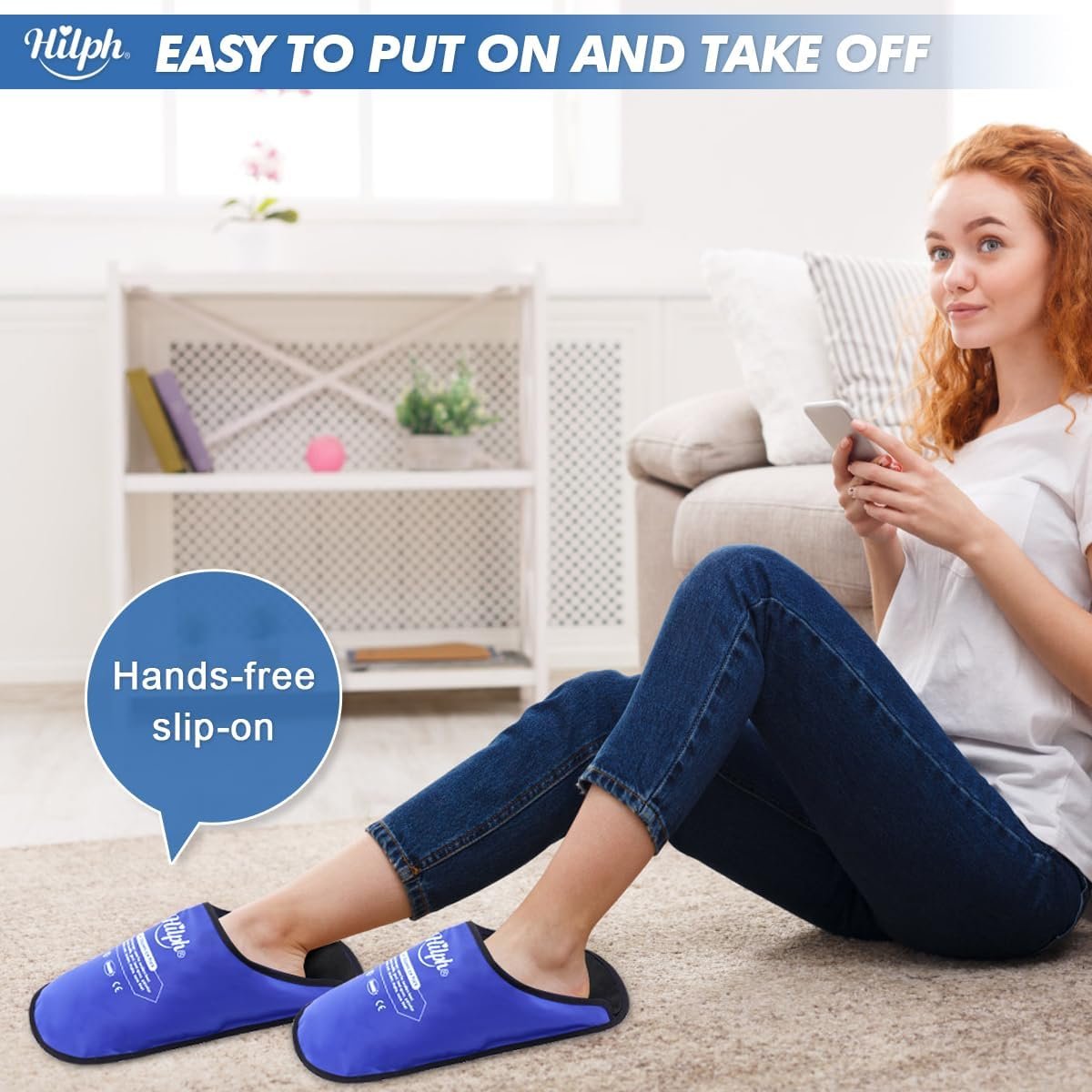 Hilph Foot Ice Pack Slippers for Plantar Fasciitis 2 Packs, Reusable Hot Cold Packs Gel Ice Slipper for Foot and Broken Toes, Gout, Foot Surgery, Neuropathy, Diabetic, Swollen (Blue)