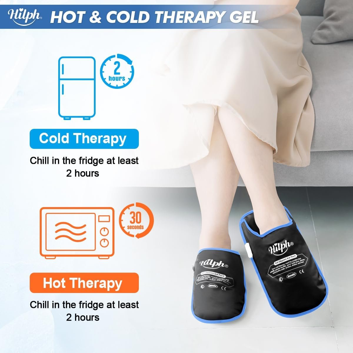 Hilph Foot Ice Pack Slippers for Plantar Fasciitis 2 Packs, Reusable Hot Cold Packs Gel Ice Slipper for Foot and Broken Toes, Gout, Foot Surgery, Neuropathy, Diabetic, Swollen (Blue)