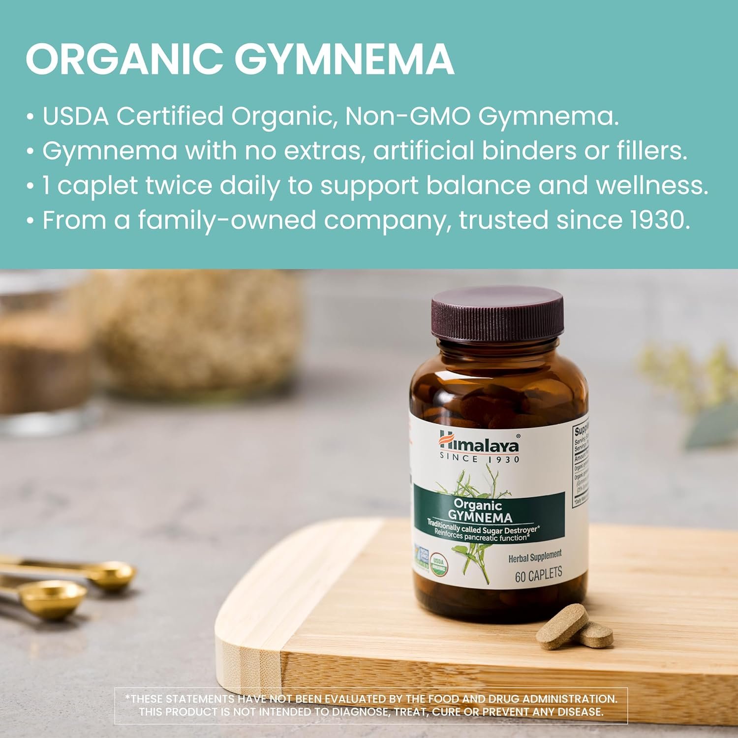 Himalaya Organic Gymnema Herbal Supplement USDA Certified Organic, Non-GMO, 700 mg, 60 Plant-Based Caplets, 60 Day Supply, 2 Pack