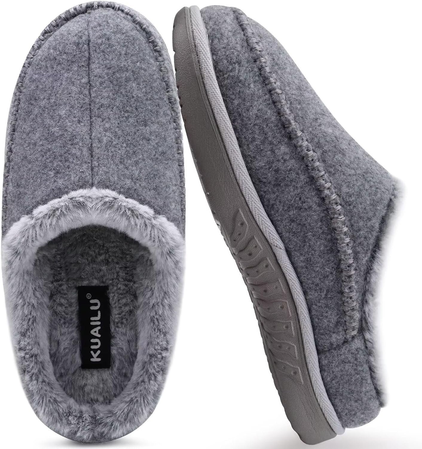 KuaiLu Mens Clog Slippers with Arch Support Suede Faux Fur Memory Foam Warm House Shoes Comfortable Slip-on Mans Bedroom Indoor Outdoor Slippers Rubber Sole Size 7-16