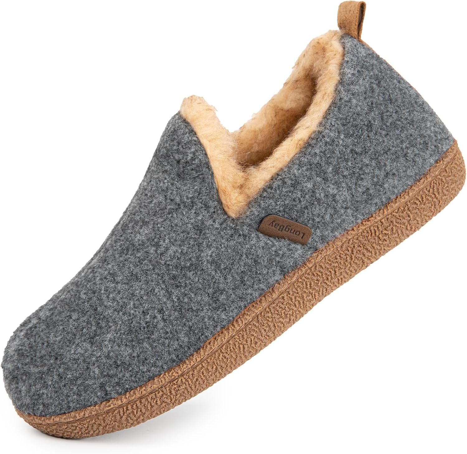 LongBay Womens Felt Bootie Slippers Warm Cozy Memory Foam Slipper Boots with Polar Fleece Lining Non Slip House Shoes Indoor Outdoor