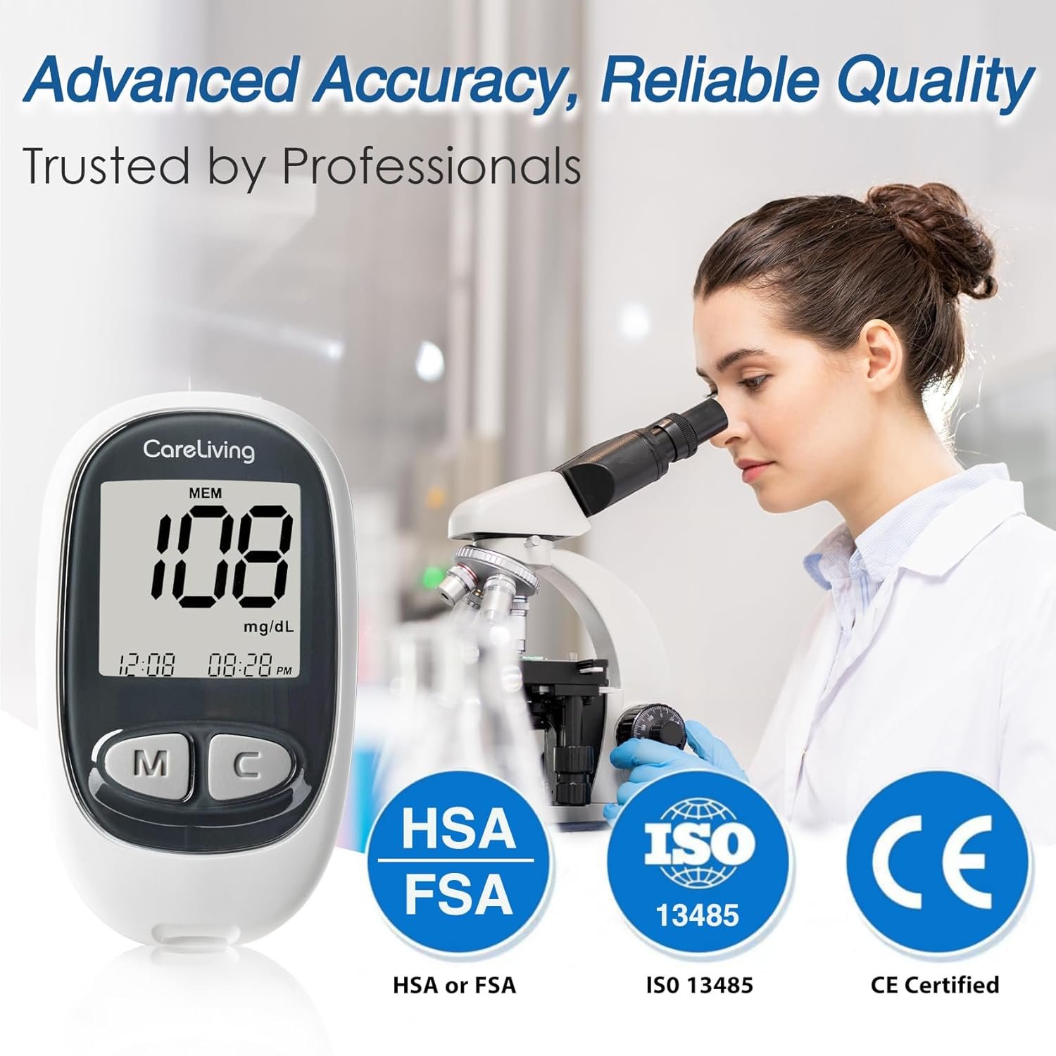 MM1100 Blood Glucose Monitor Kit with 100 Test Strips, 100 Lancets, 1 Blood Glucose Meter, 1 Lancing Device, Diabetes Testing Kit, Portable Blood Sugar Test Kit, Glucometer Kit for Home