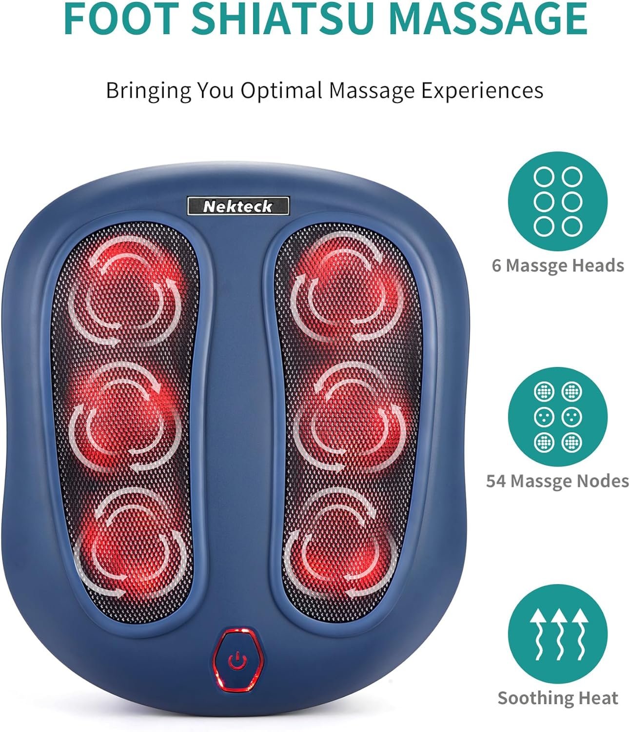Nekteck Foot Massager with Heat, Shiatsu Heated Electric Kneading Foot Massager Machine for Plantar Fasciitis, Built-in Infrared Heat Function and Power Cord (Black)