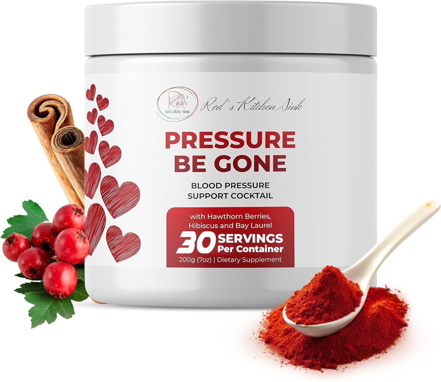 Reds Kitchen Sink Pressure Be Gone Supplement - Made with Hibiscus, Hawthorne Berry, Bay Leaf, Ginger  More