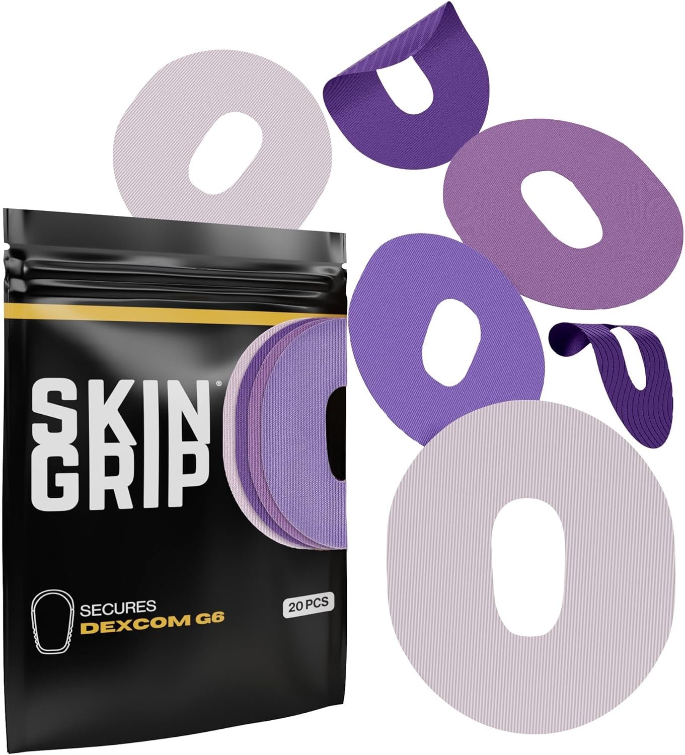 Skin Grip Adhesive Patches for Dexcom G6 CGM with Cutout – Purple Pack, Waterproof  Sweatproof Adhesive for 10-14 Days, Pre-Cut Adhesive Medical Tape, Continuous Glucose Monitor