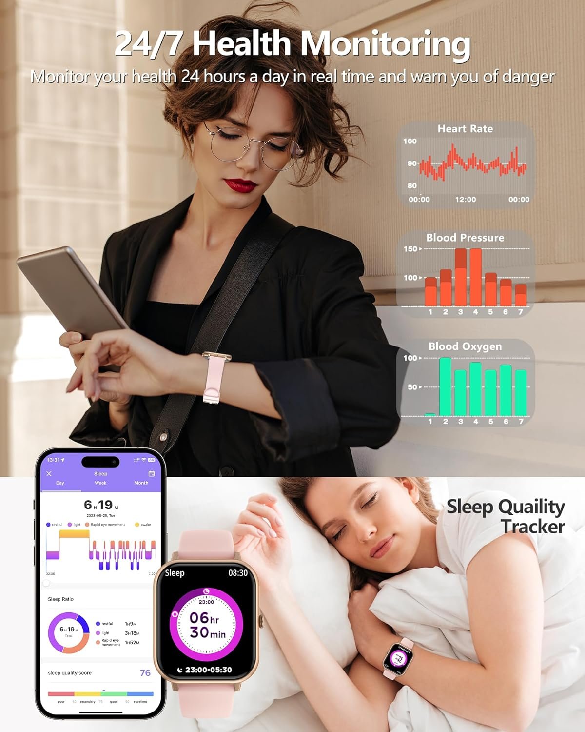 Smart Watch for Men Women, 1.83 HD Fitness Tracker with Answer/Make Calls, Heart Rate/Blood Oxygen/Sleep Monitor, Pedometer, Calories, 120+ Sports Mode, IP68 Waterproof Fitness Watch for Android iOS