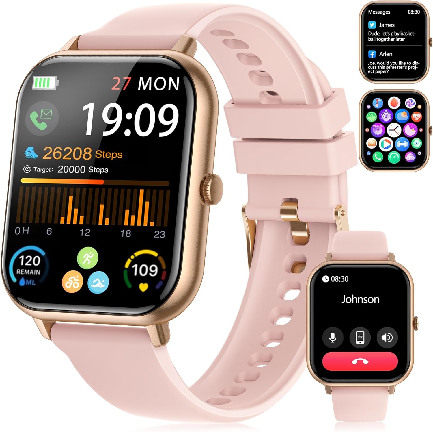 Smart Watch for Men Women, 1.83 HD Fitness Tracker with Answer/Make Calls, Heart Rate/Blood Oxygen/Sleep Monitor, Pedometer, Calories, 120+ Sports Mode, IP68 Waterproof Fitness Watch for Android iOS
