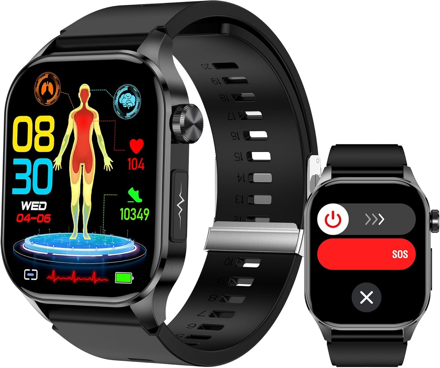Smart Watch for Men Women, 2.04 AMOLED Color Screen, 24/7 Heart Rate, Blood Oxygen, Blood Pressure, Sleep and Stress Health Monitor, Blood and Body Composition Insights, 150 Sports Modes (Black)