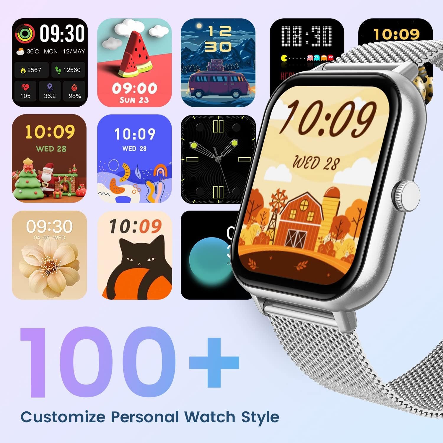 Smart Watch for Men Women Fitness: 1.83 Inch Bluetooth Call Smartwatch with Blood Oxygen Blood Pressure Monitor Compatible with Android Ios 100+ Sport Mode Heart Rate Monitor Steps Counter IP67 Watch