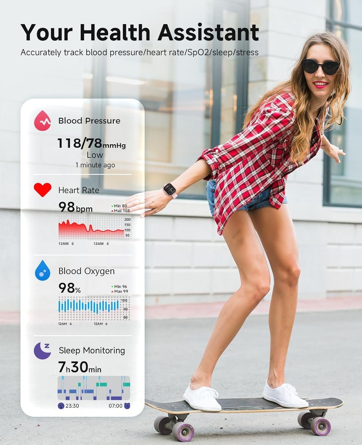 Smart Watch, PPG Blood Pressure Monitor, AI Running Plan, 3ATM Waterproof Fitness Tracker, 1.99 AMOLED Display, Heart Rate Blood Oxygen Sleep Monitoring, Smartwatch Compatible with Android and iOS