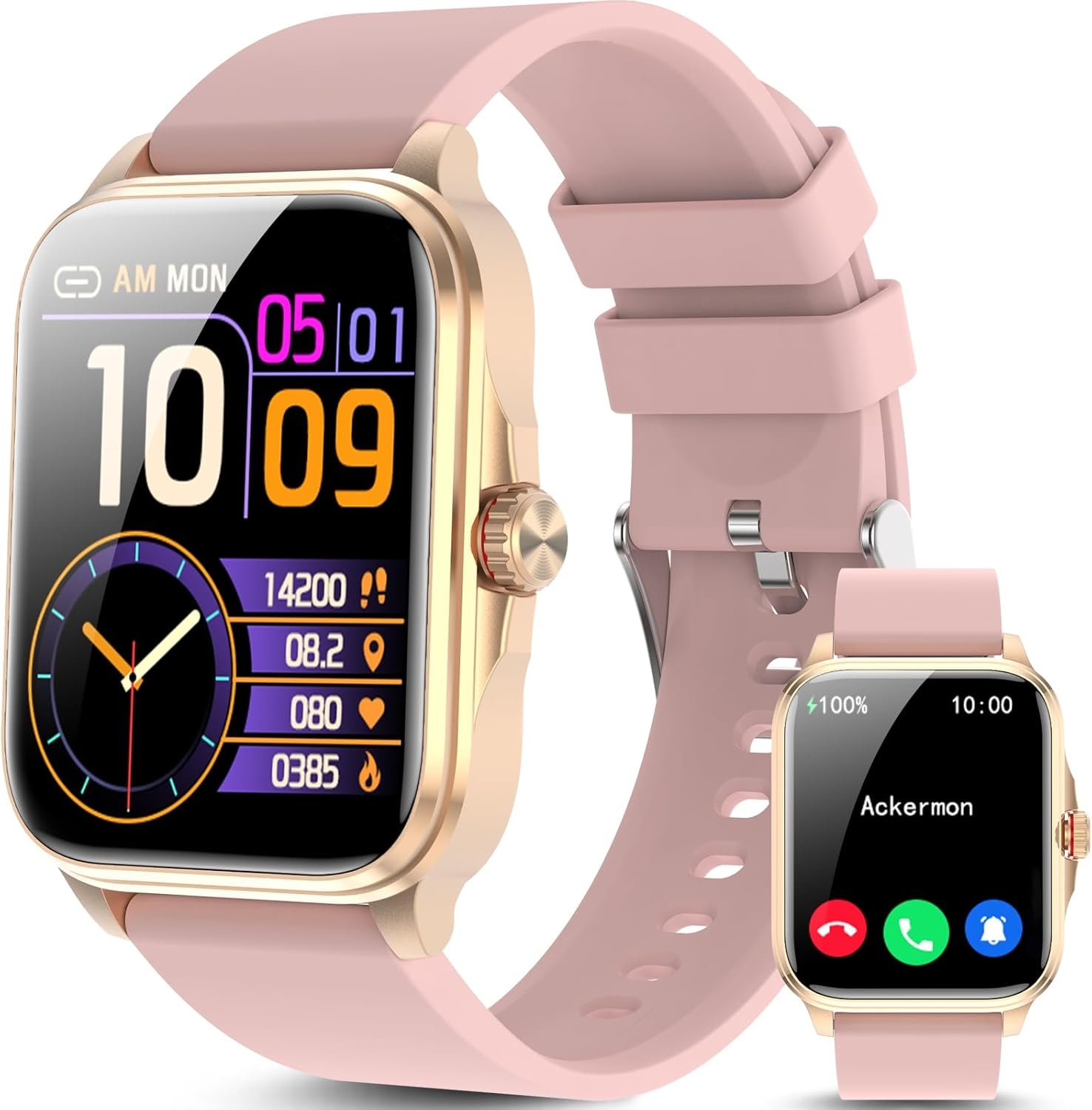 Smart Watches for Women Men (Answer/Make Calls) 1.91 HD Screen Fitness Sleep Tracker Heart Rate Blood Oxygen Blood Pressure Monitor Smart Watch IP67 Waterproof Pink
