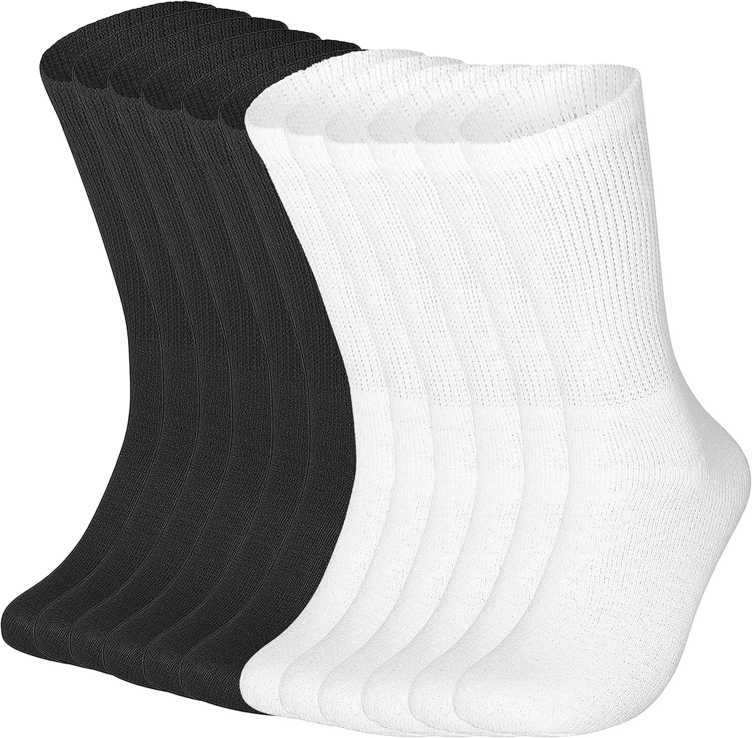 Special Essentials 12 Pairs Cotton Diabetic Socks for Men  Women - Non-Binding Extra Wide Top Neuropathy Socks - Crew Socks
