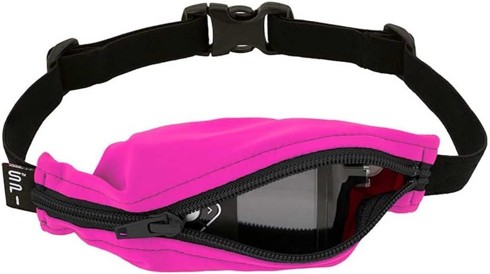 SPIbelt Kids Pocket Belt, Expandable Pocket, Adjustable Waist, No Bounce, No Logo Band, Fuchsia with Black Zipper