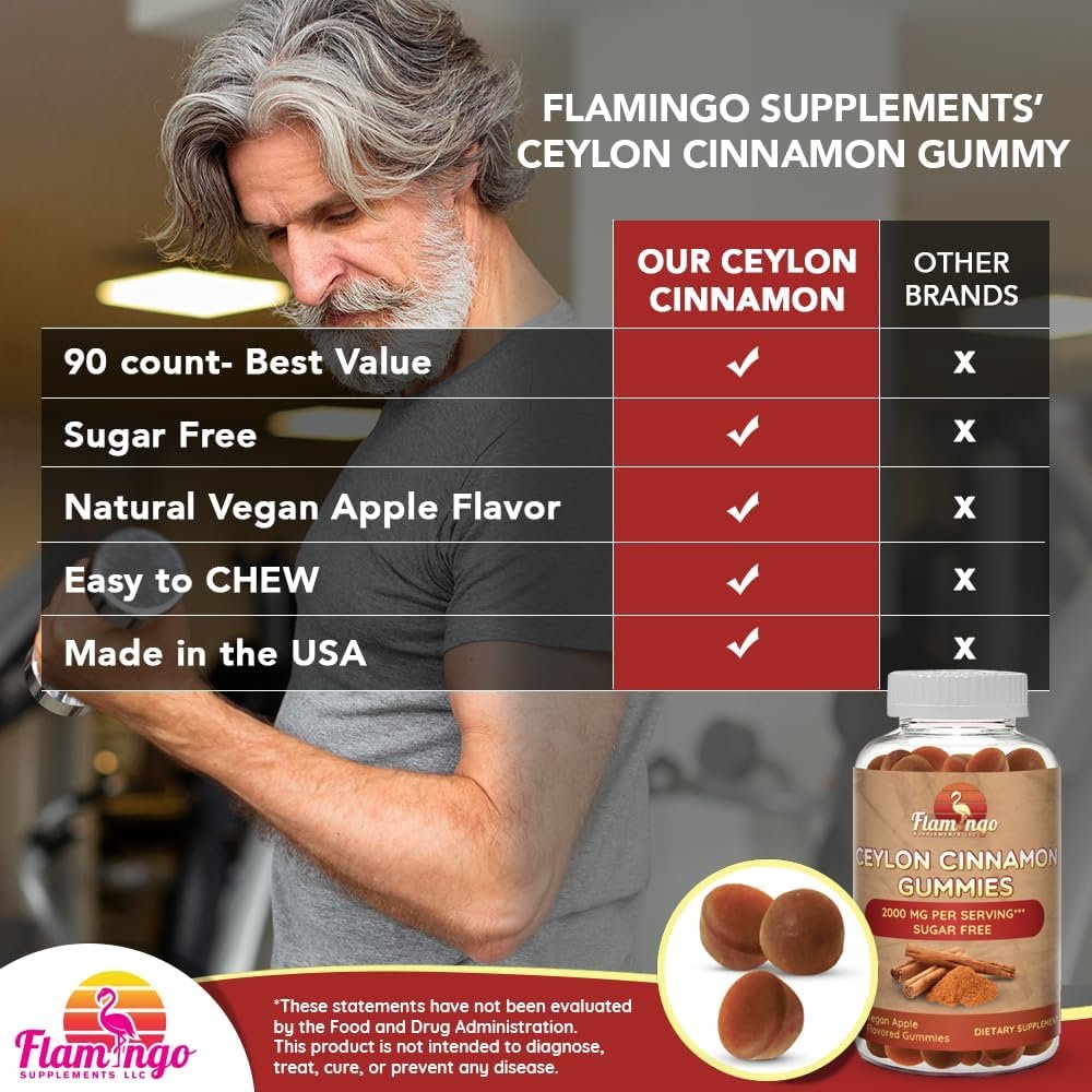 Sugar Free Ceylon Cinnamon Gummies 2000mg /Serving- Sugar Regulation, Joint Pain, Neuroprotective- Cinnamon Supplement with Chromium and Cinnamon Bark- Alternative to Cinnamon Capsules - 90 Chews
