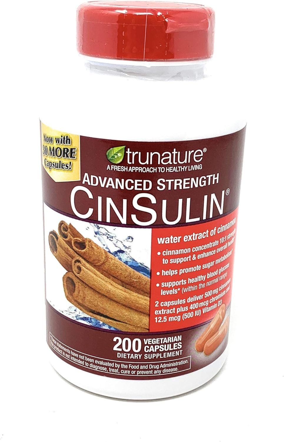trunature Advanced Strength CinSulin 500mg., 200 Vegetarian Capsules (2 Pack)