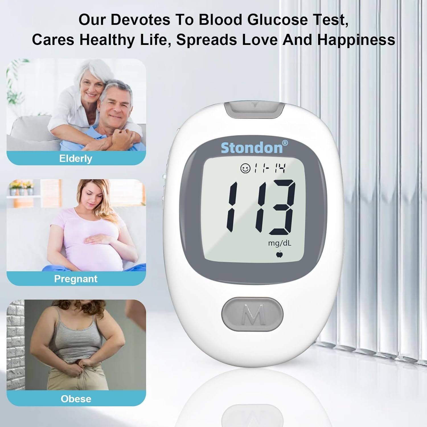 Blood Glucose Monitor Kit, Diabetes Testing Kit, Blood Glucose Meter, 100 Glucometer Strips, 100 Lancets, Test Strips Blood Sugar Meter Glucometer (Grey White)