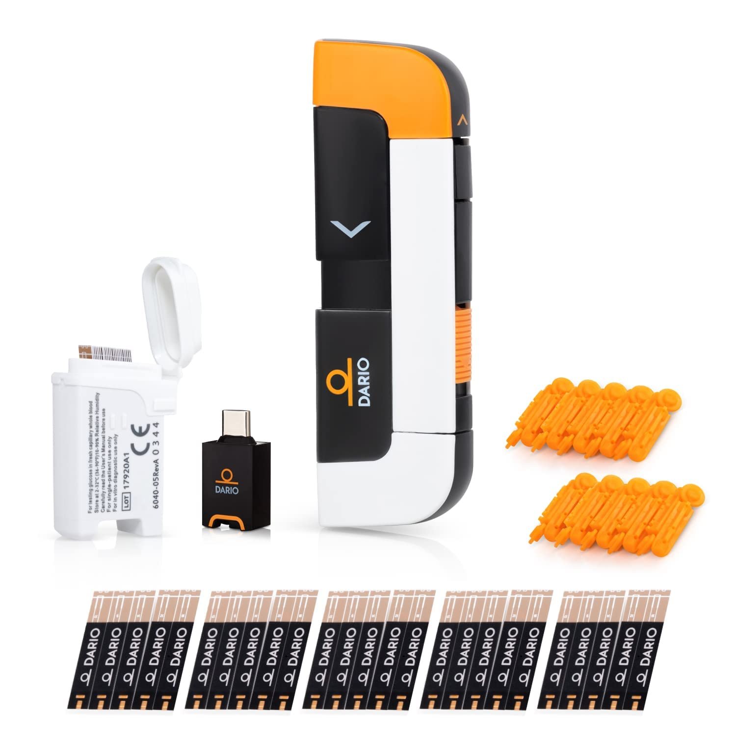 DARIO Smart Glucose Monitor Kit | Test Blood Sugar Levels  Manage Diabetes, Testing Kit Includes: Glucometer with 25 Strips, 10 Sterile lancets (USB-C Port - for Android and iPhone 15  16 Only)