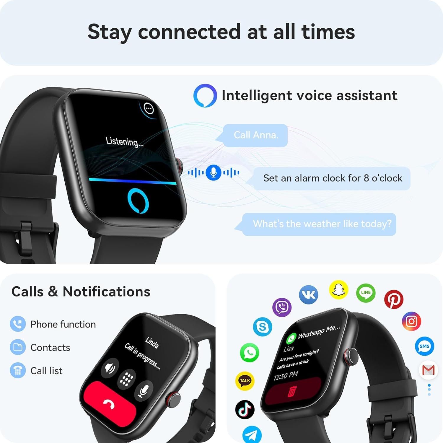 Fitness Tracker- [Alexa Built-in  Answer/Make Calls], 1.91 Smart Watch with Heart Rate/Blood Oxygen/Sleep Monitor, Step Counter Fitness Watch with 100 Sports Modes, IP68 Waterproof for iOS Android