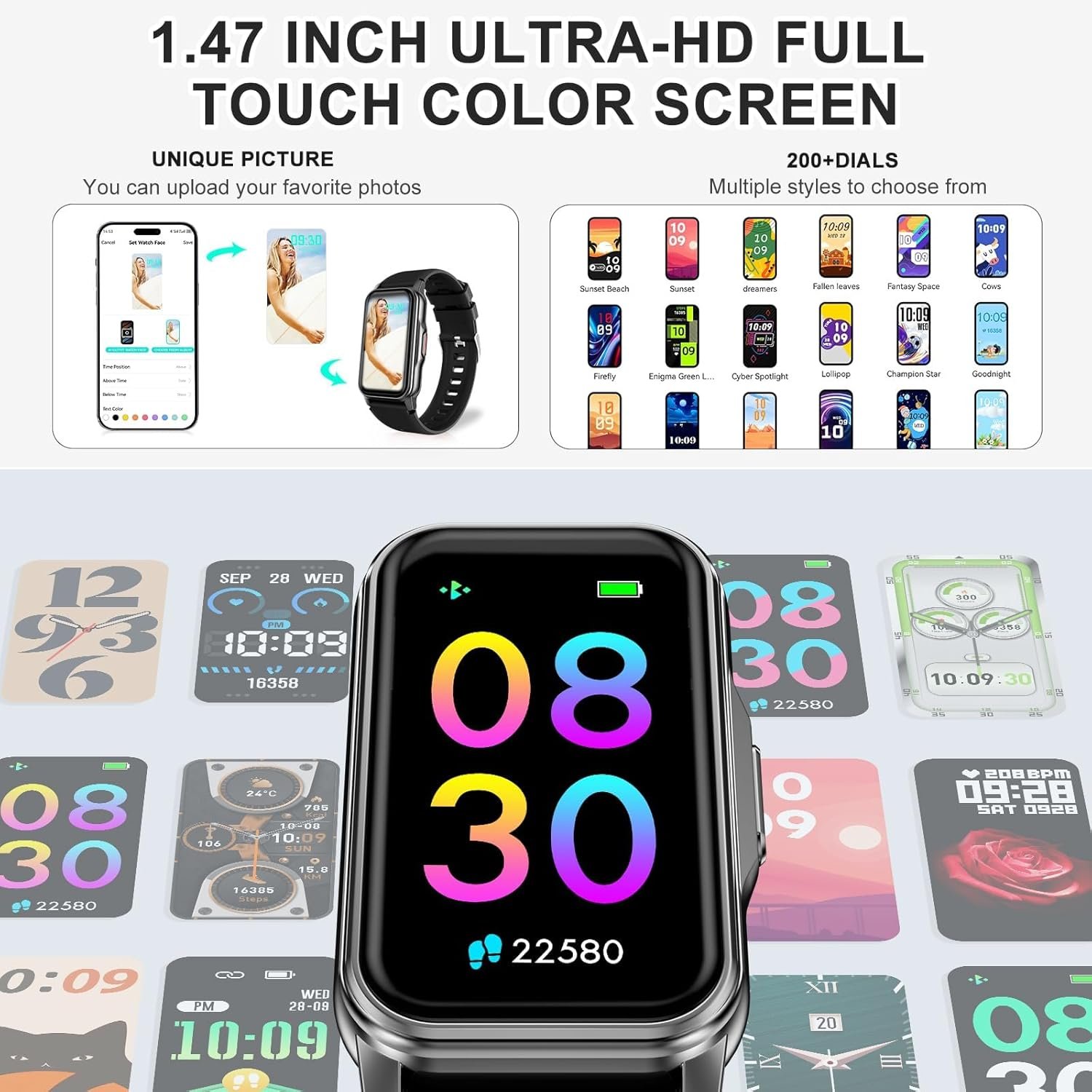 Fitness Tracker with 24/7 Heart Rate, Sleep Blood Oxygen Blood Pressure, 120+ Sports Modes Smart Watch, Step Calorie Counter Pedometer Health Activity Trackers IP68 Waterproof for Women Men