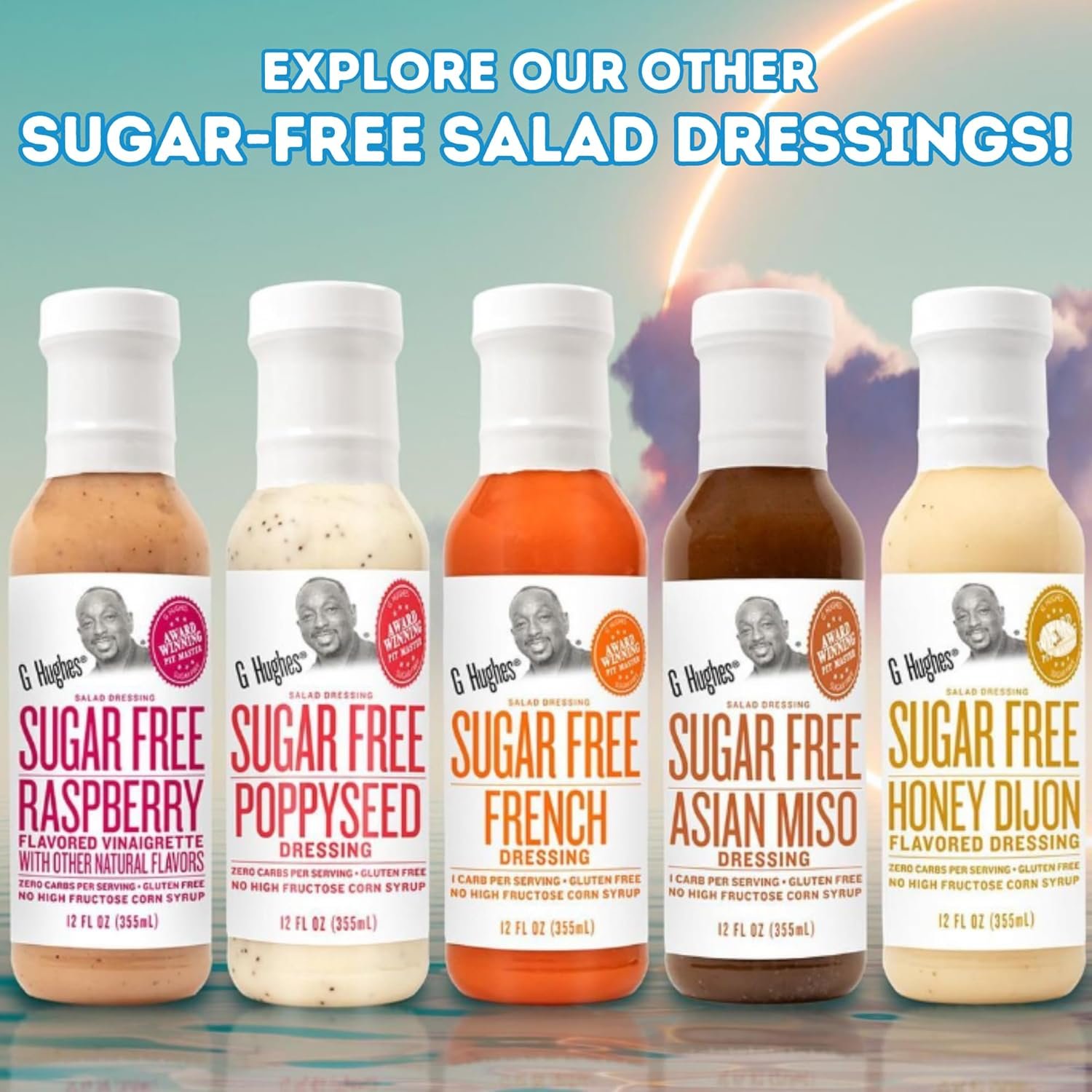 G Hughes Sugar Free, Salad Dressing Bundle - Gluten Free Salad Dressings, Low Carb Healthy Salad Dressing - 12 Oz Bottles (4-Pack Honey Dijon, Sweet, Raspberry,  Balsamic)