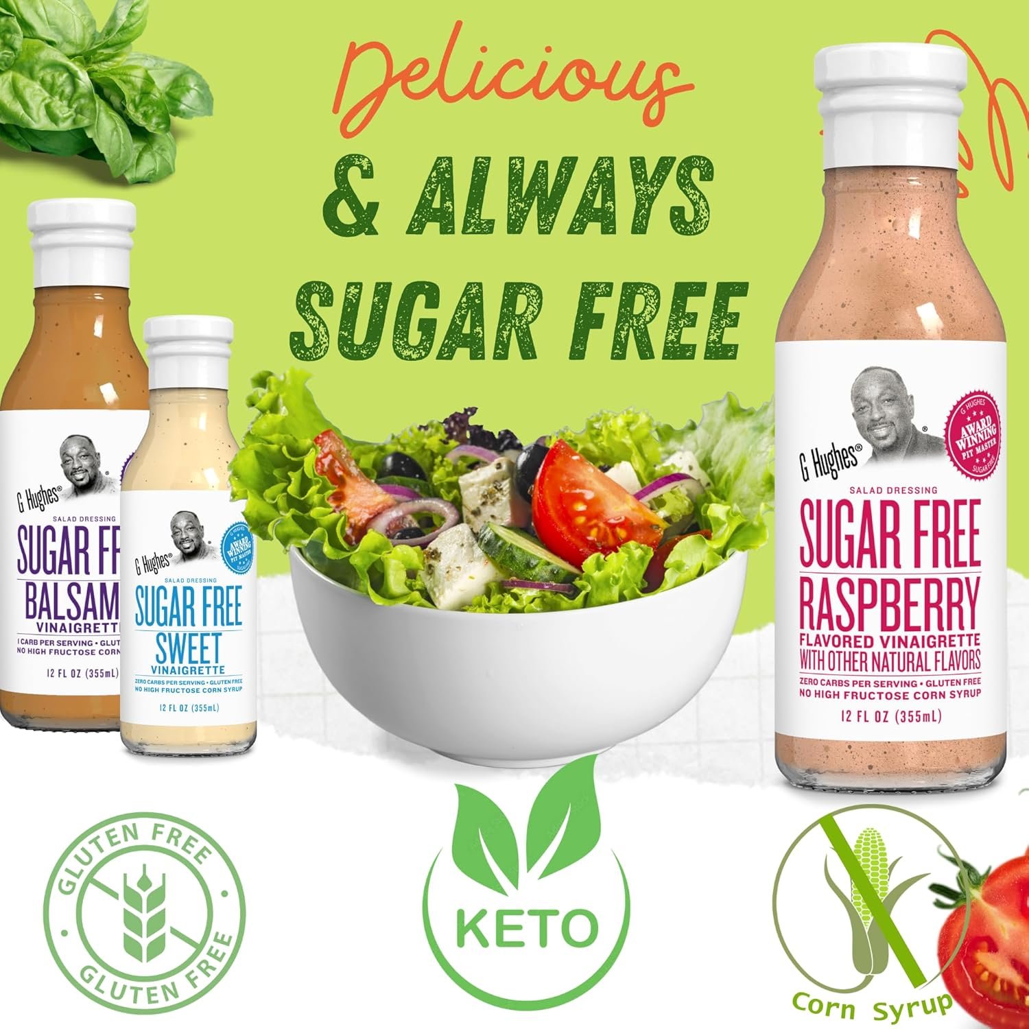G Hughes Sugar Free, Salad Dressing Bundle - Gluten Free Salad Dressings, Low Carb Healthy Salad Dressing - 12 Oz Bottles (4-Pack Honey Dijon, Sweet, Raspberry,  Balsamic)