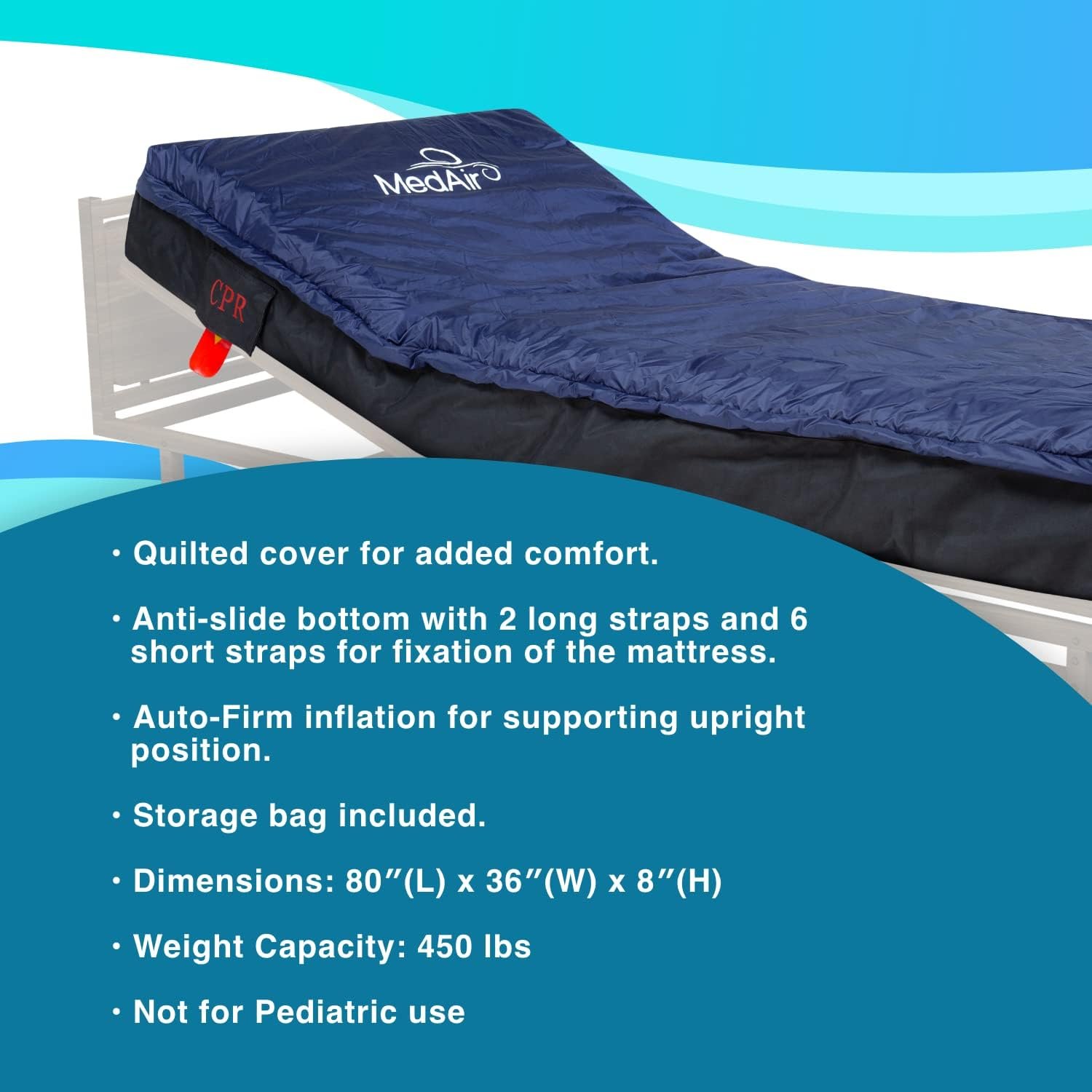 Medical MedAir Low Air Loss Mattress Replacement System with Alarm, 8 with Quilted Cover Fully Digital with Remote Control, Firm Option, Blue Color.