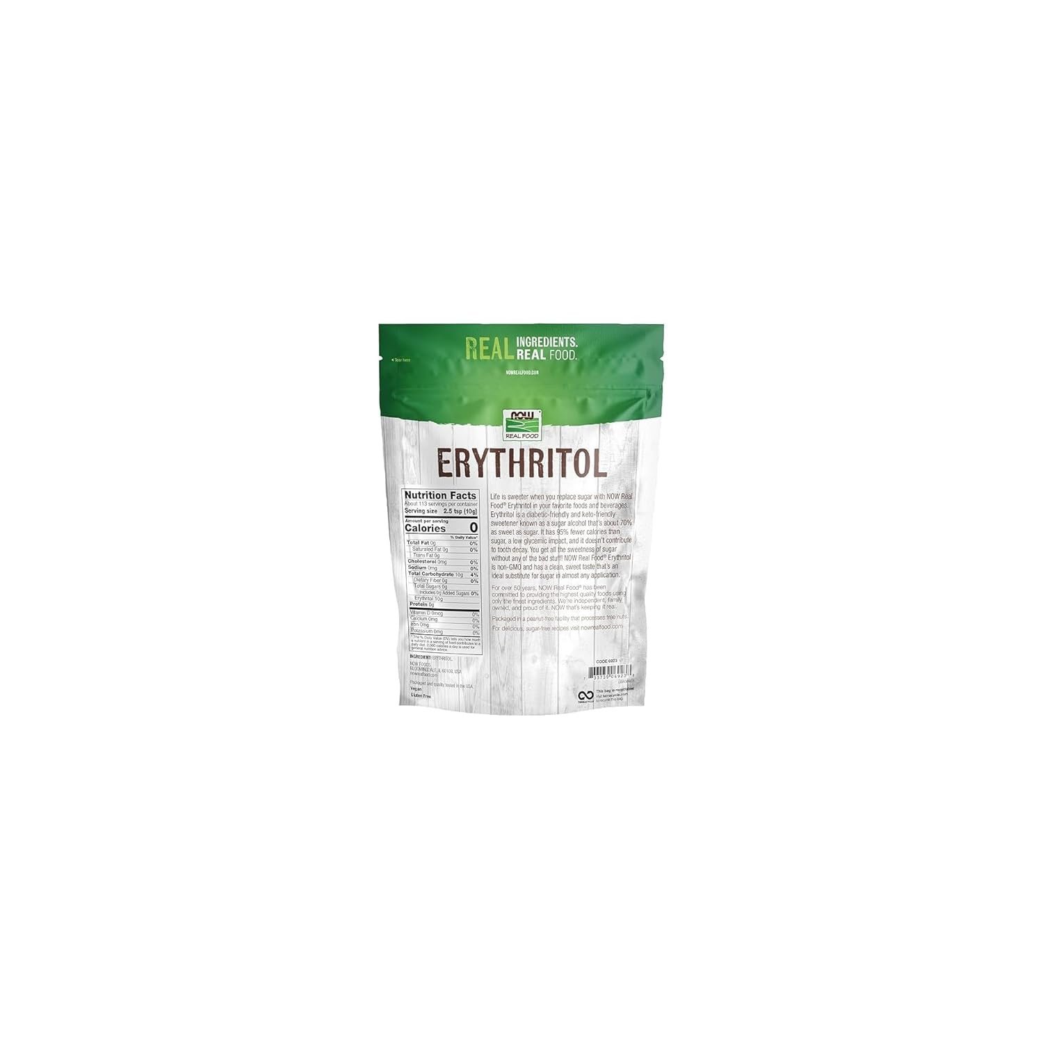 NOW Foods, Erythritol, Great-Tasting Sugar Replacement, Zero Calories, Low Glycemic Impact, Kosher, 1-Pound (Packaging May Vary)