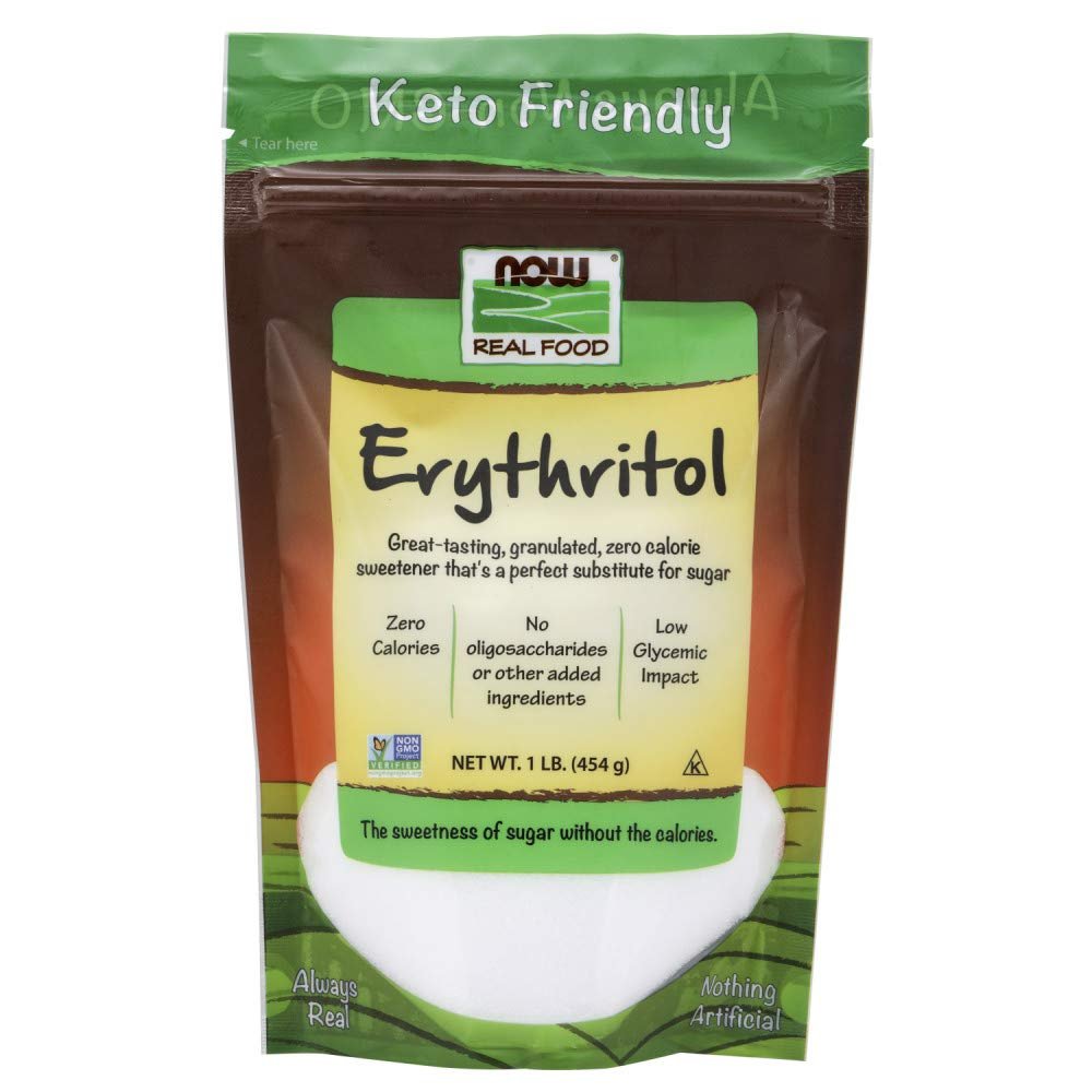 NOW Foods, Erythritol, Great-Tasting Sugar Replacement, Zero Calories, Low Glycemic Impact, Kosher, 1-Pound (Packaging May Vary)