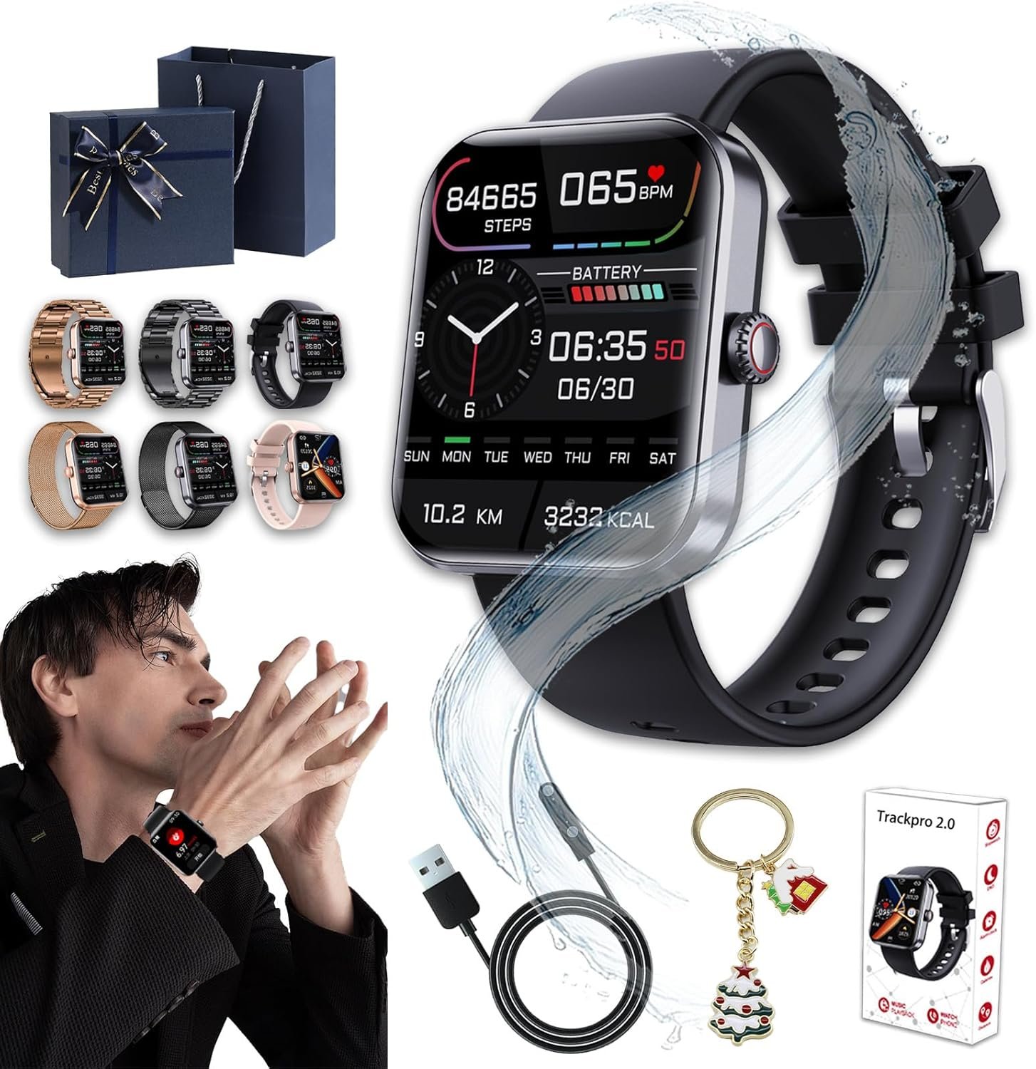 Outfany Trackpro 2.0 Monitor Watch, Libiyi Outfany TrackPro 2.0, with 50+ Sports Modes, 1.91Inch HD Large Screen, Heart Rate Sleep Monitor, Compatible with iPhone  Android, for Adult (Milanese Black)