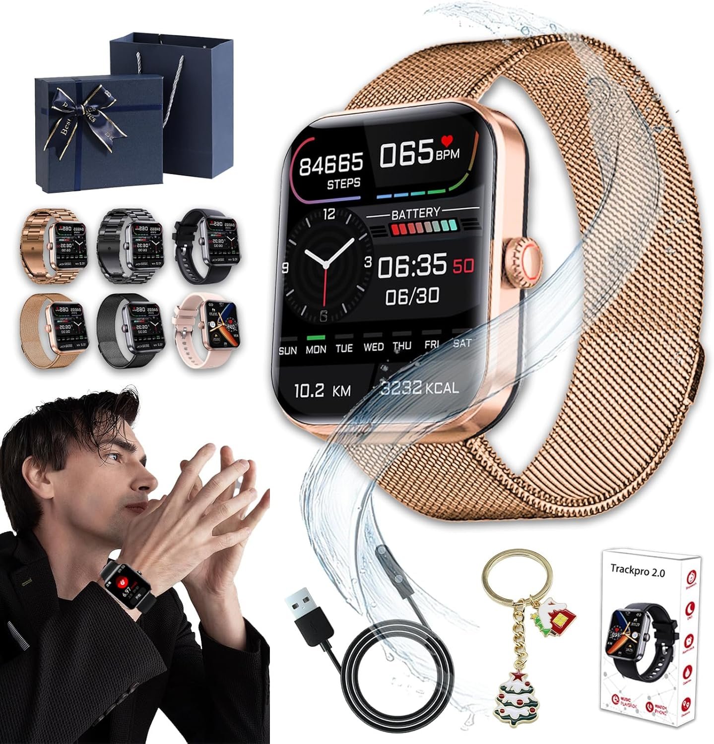 Outfany Trackpro 2.0 Monitor Watch, Libiyi Outfany TrackPro 2.0, with 50+ Sports Modes, 1.91Inch HD Large Screen, Heart Rate Sleep Monitor, Compatible with iPhone  Android, for Adult (Milanese Black)