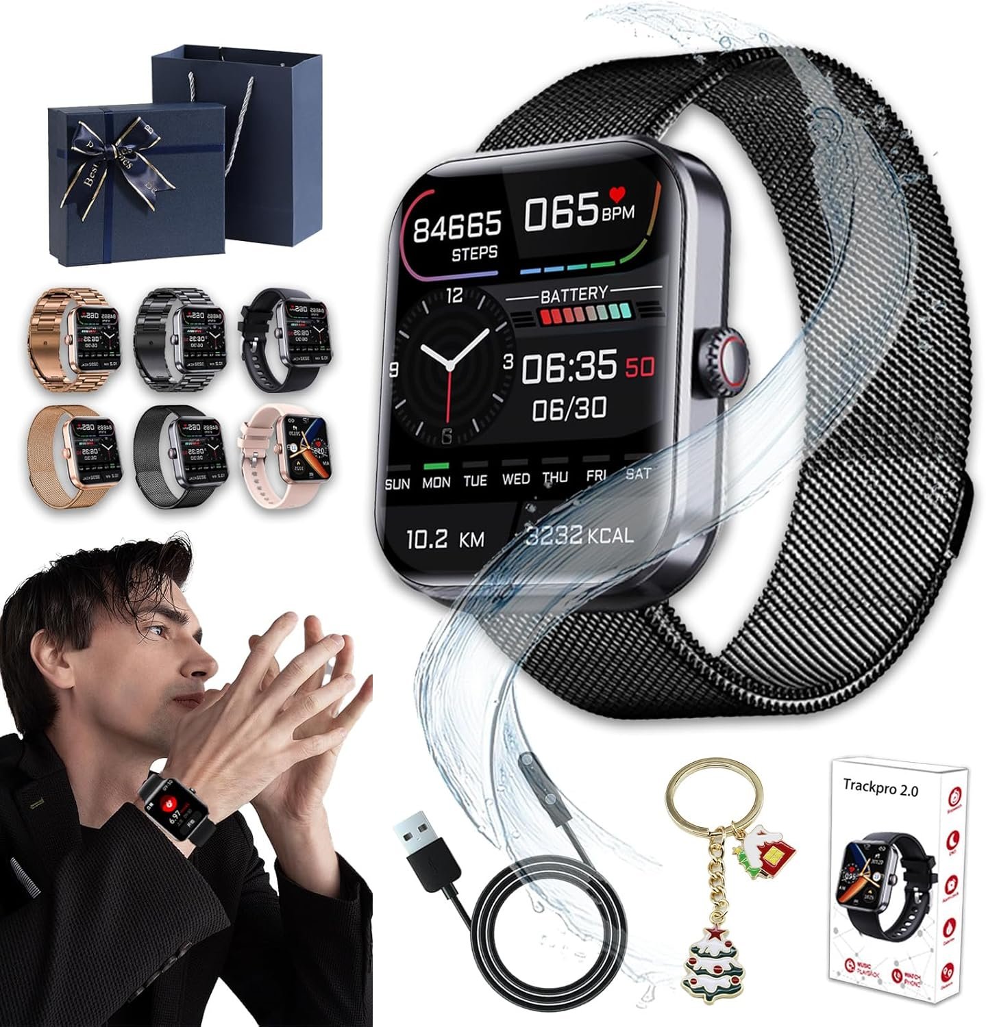 Outfany Trackpro 2.0 Monitor Watch, Libiyi Outfany TrackPro 2.0, with 50+ Sports Modes, 1.91Inch HD Large Screen, Heart Rate Sleep Monitor, Compatible with iPhone  Android, for Adult (Milanese Black)