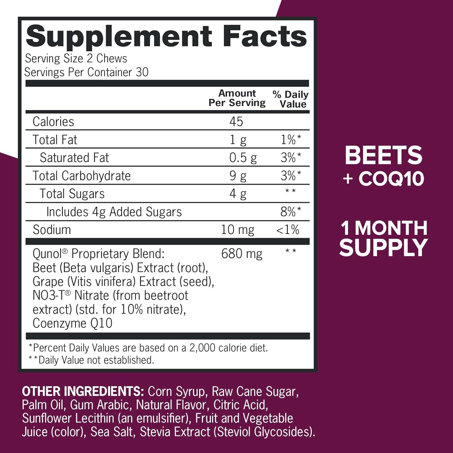 Qunol Beets Chews for Blood Pressure Support, 3 in 1 Beets + CoQ10 + Grape Seed Extract, Supports Healthy Blood Circulation  Heart Healthy Energy, 90 Chews