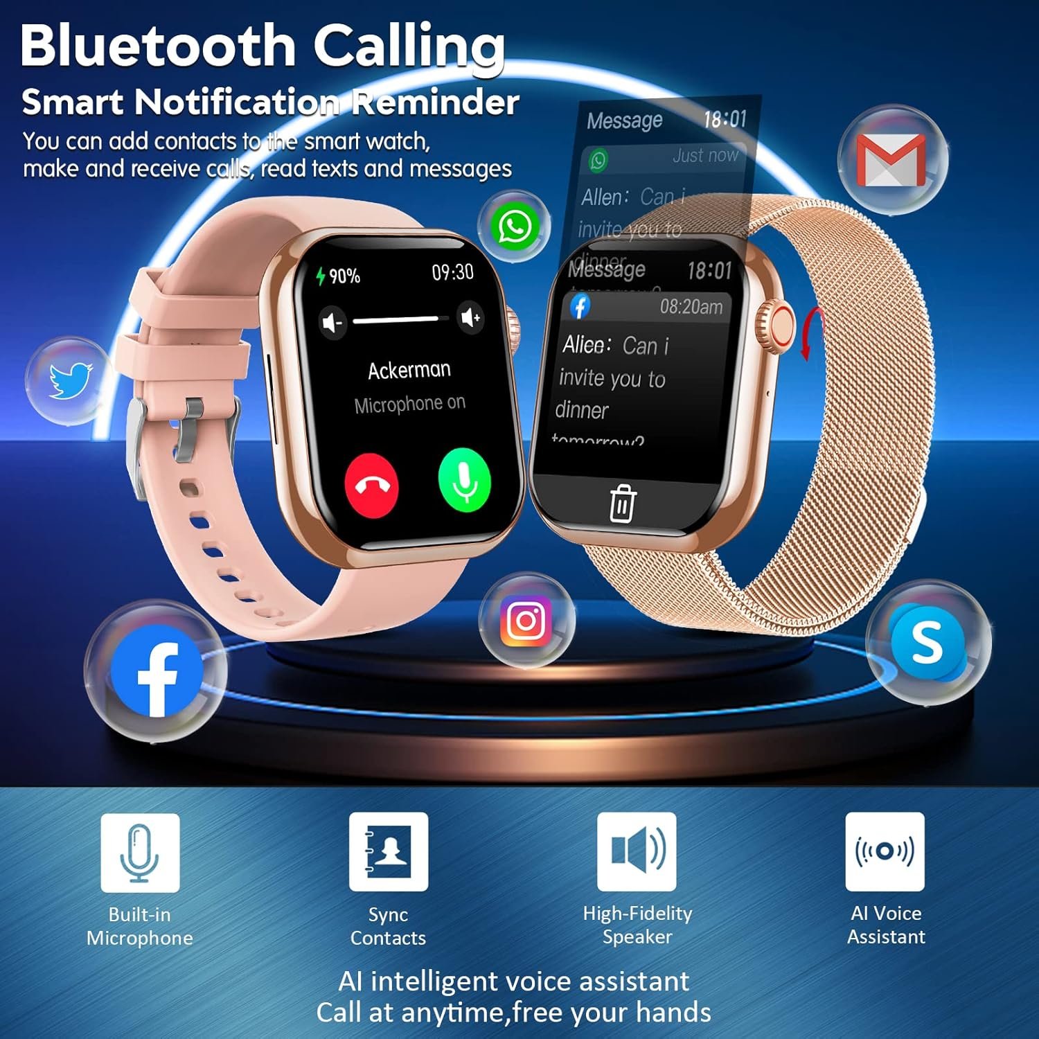 Smart Watch for Men Women, 1.88 Smartwatch with Blood Pressure Monitor Heart Rate Monitor Body Temperature Bluetooth Watch (Make/Answer Call), IP67 Waterproof Smart Watch for Android iOS Phones Gold