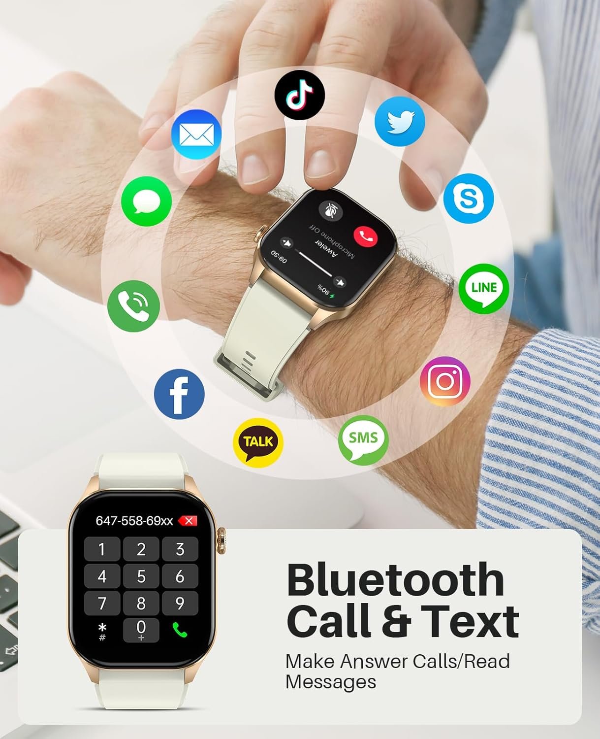 Smart Watch for Men Women, infrared true Blood Oxygen Monitor, 2.04-inch AMOLED Display, Heart rate Blood Pressure sleep Monitor, IP68 Waterproof Fitness Tracker, Compatible with Android and iOS Black