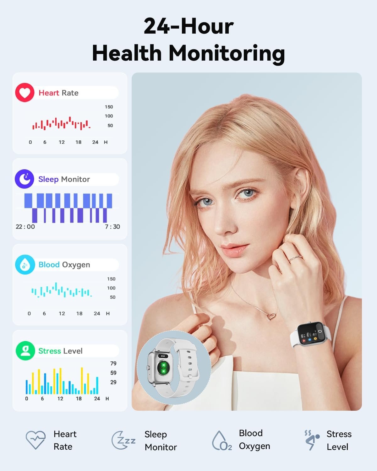 Smartwatch for Men Women, Alexa Built-in, 1.8 Fitness Tracker, IP68 Waterproof Smartwatch for Android  iPhone with Bluetooth Call (Answer/Make), Heart Rate/SpO2/Sleep Monitor/Pedometer, Black
